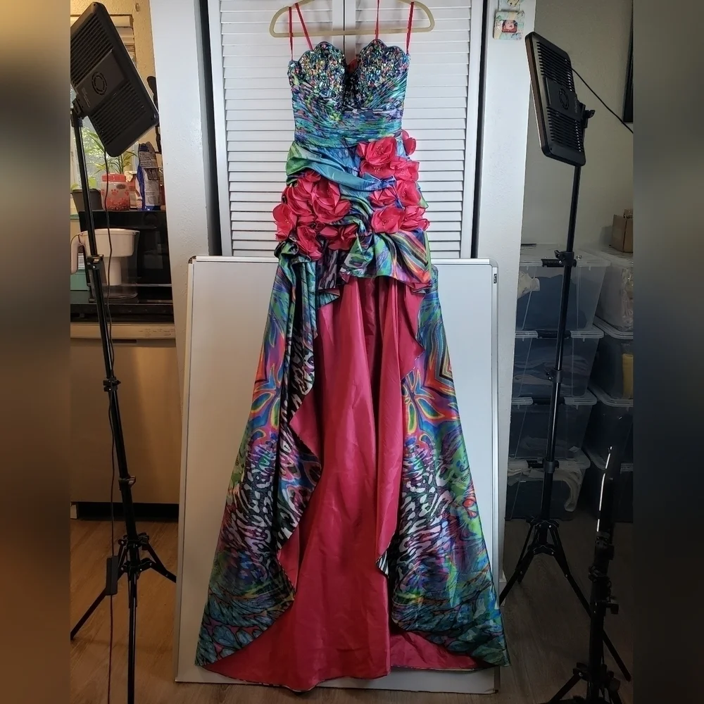 Jovani Unique High Low Print Prom Dress , Size 4